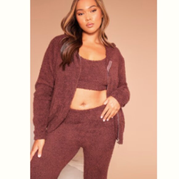 NWT PrettyLittleThing Coffee Cosy Long Sleeve Zip Up Hooded Top Size XS - Picture 1 of 9